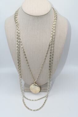 Vintage Germany Eloxal Triple Strand Necklace Floral Pendant Silver Tone